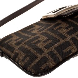 Pre Owned Fendi Tobacco Zucca Canvas and Leather Flap Pochette Bag