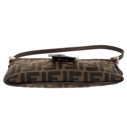 Pre Owned Fendi Tobacco Zucca Canvas and Leather Flap Pochette Bag