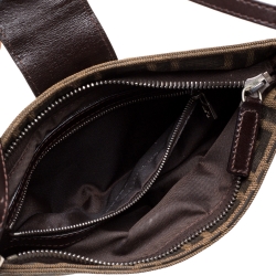 Pre Owned Fendi Tobacco Zucca Canvas and Leather Flap Pochette Bag