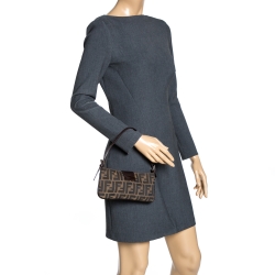 Pre Owned Fendi Tobacco Zucca Canvas and Leather Flap Pochette Bag