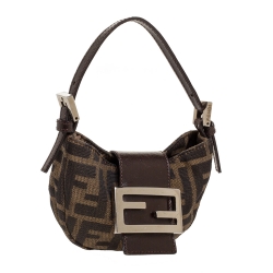 Pre Owned Fendi Tobacco Zucca Canvas and Leather Mini Croissant Pochette