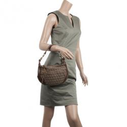 Pre Owned Fendi Zucchino Canvas Front Pocket Hobo Bag