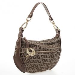 Pre Owned Fendi Zucchino Canvas Front Pocket Hobo Bag