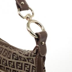 Pre Owned Fendi Zucchino Canvas Front Pocket Hobo Bag