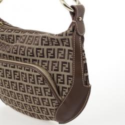 Pre Owned Fendi Zucchino Canvas Front Pocket Hobo Bag