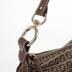 Pre Owned Fendi Zucchino Canvas Front Pocket Hobo Bag