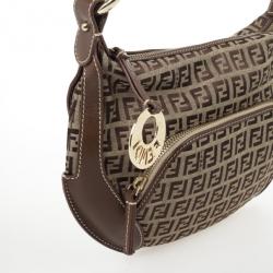 Pre Owned Fendi Zucchino Canvas Front Pocket Hobo Bag