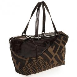 Pre Owned Fendi Tobacco Zucca Canvas and Patent Satchel