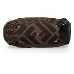 Pre Owned Fendi Tobacco Zucca Canvas and Patent Satchel
