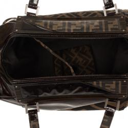 Pre Owned Fendi Tobacco Zucca Canvas and Patent Satchel