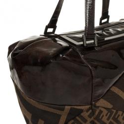 Pre Owned Fendi Tobacco Zucca Canvas and Patent Satchel