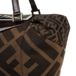 Pre Owned Fendi Tobacco Zucca Canvas and Patent Satchel