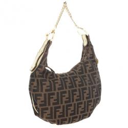 Pre Owned Fendi Tobacco/Gold Zucca Canvas and Leather Chef Chain Link Hobo