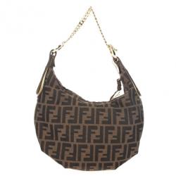 Pre Owned Fendi Tobacco/Gold Zucca Canvas and Leather Chef Chain Link Hobo