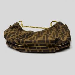 Pre Owned Fendi Tobacco/Gold Zucca Canvas and Leather Chef Chain Link Hobo