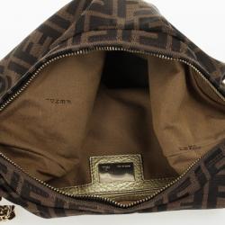 Pre Owned Fendi Tobacco/Gold Zucca Canvas and Leather Chef Chain Link Hobo