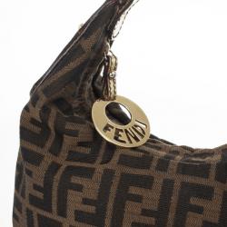 Pre Owned Fendi Tobacco/Gold Zucca Canvas and Leather Chef Chain Link Hobo