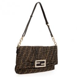 Pre Owned Fendi Brown Zucca 'New Forever' Flap Shoulder Bag