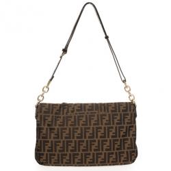 Pre Owned Fendi Brown Zucca 'New Forever' Flap Shoulder Bag