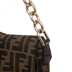 Pre Owned Fendi Brown Zucca 'New Forever' Flap Shoulder Bag