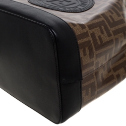 Pre Owned Fendi Brown/Black Zucca Coated Canvas and Leather Mon Tresor Bucket Bag