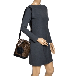Pre Owned Fendi Brown/Black Zucca Coated Canvas and Leather Mon Tresor Bucket Bag