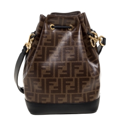 Pre Owned Fendi Brown/Black Zucca Coated Canvas and Leather Mon Tresor Bucket Bag