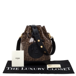 Pre Owned Fendi Brown/Black Zucca Coated Canvas and Leather Mon Tresor Bucket Bag