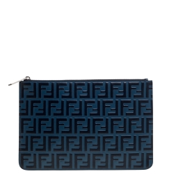Pre Owned Fendi Navy Blue Zucca Embossed Leather Pouch