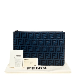 Pre Owned Fendi Navy Blue Zucca Embossed Leather Pouch