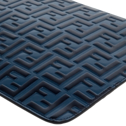 Pre Owned Fendi Navy Blue Zucca Embossed Leather Pouch