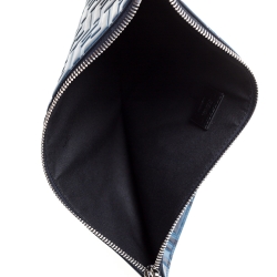 Pre Owned Fendi Navy Blue Zucca Embossed Leather Pouch