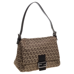 Pre Owned Fendi Brown Zucca Big Mamma Flap Bag