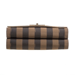مملوكة مسبقًا Fendi Tobacco Pequin Stripe Canvas Large Claudia Shoulder Bag