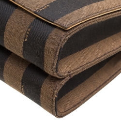 مملوكة مسبقًا Fendi Tobacco Pequin Stripe Canvas Large Claudia Shoulder Bag