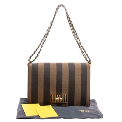 مملوكة مسبقًا Fendi Tobacco Pequin Stripe Canvas Large Claudia Shoulder Bag