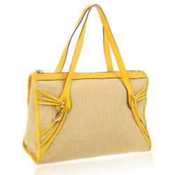 Pre Owned Fendi Yellow And Zucca Canvas Roll Shopper Tote