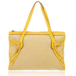 Pre Owned Fendi Yellow And Zucca Canvas Roll Shopper Tote