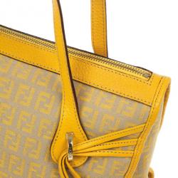 Pre Owned Fendi Yellow And Zucca Canvas Roll Shopper Tote