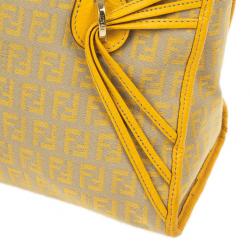 Pre Owned Fendi Yellow And Zucca Canvas Roll Shopper Tote