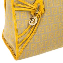 Pre Owned Fendi Yellow And Zucca Canvas Roll Shopper Tote