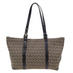 مملوكة مسبقًا حقيبة يد توت فندي زوكشينو كانفاس حلية زينة بني كبيرة