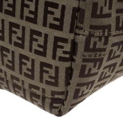 مملوكة مسبقًا حقيبة يد توت فندي زوكشينو كانفاس حلية زينة بني كبيرة