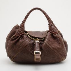 Pre Owned Fendi Brown Corded Leather Spy Satchel
