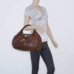 Pre Owned Fendi Brown Corded Leather Spy Satchel