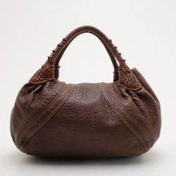 Pre Owned Fendi Brown Corded Leather Spy Satchel