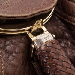 Pre Owned Fendi Brown Corded Leather Spy Satchel