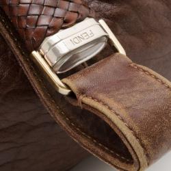 Pre Owned Fendi Brown Corded Leather Spy Satchel
