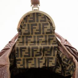 Pre Owned Fendi Brown Corded Leather Spy Satchel