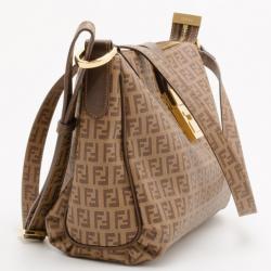 مملوكة مسبقًا Fendi Tobacco Zucchino Spalmati Clasp Detail Shoulder Bag